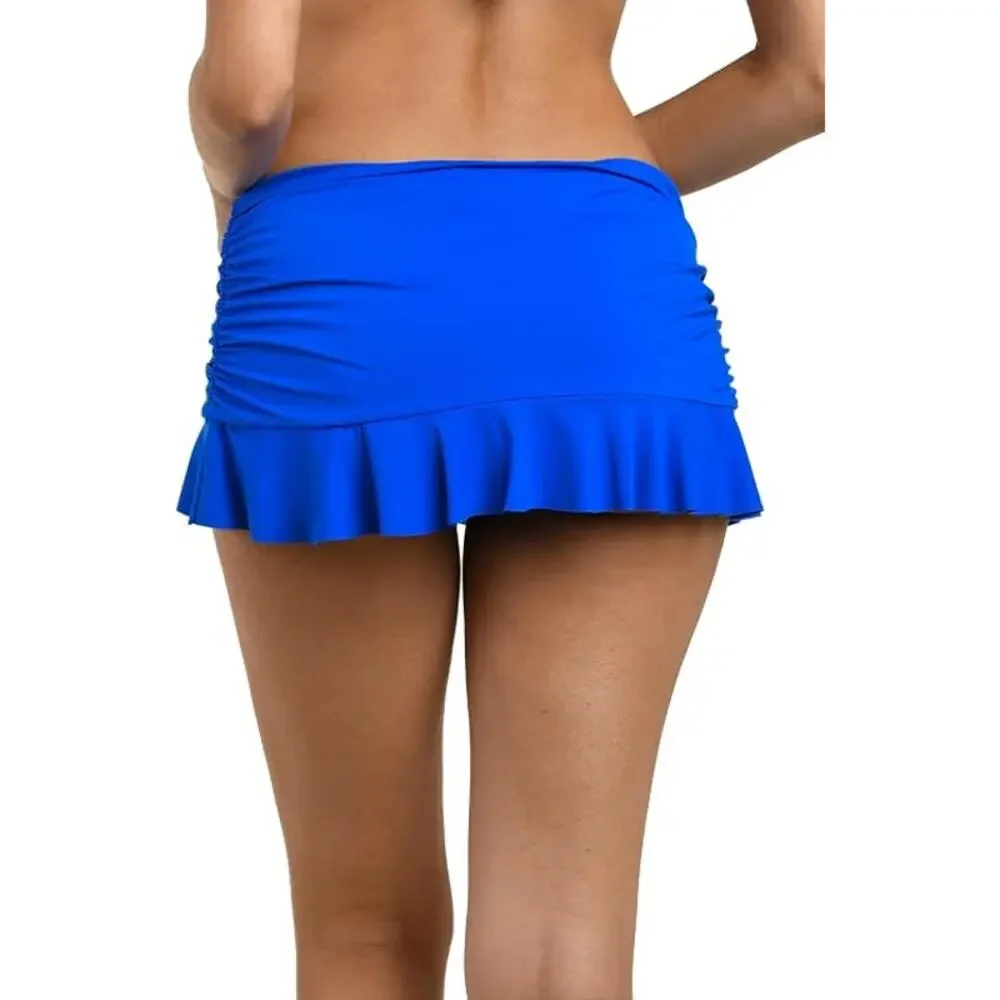 NWT La Blanca Island Goddess Asymmetrical Ruffle Skirt Swimsuit Bottom blue sz 4